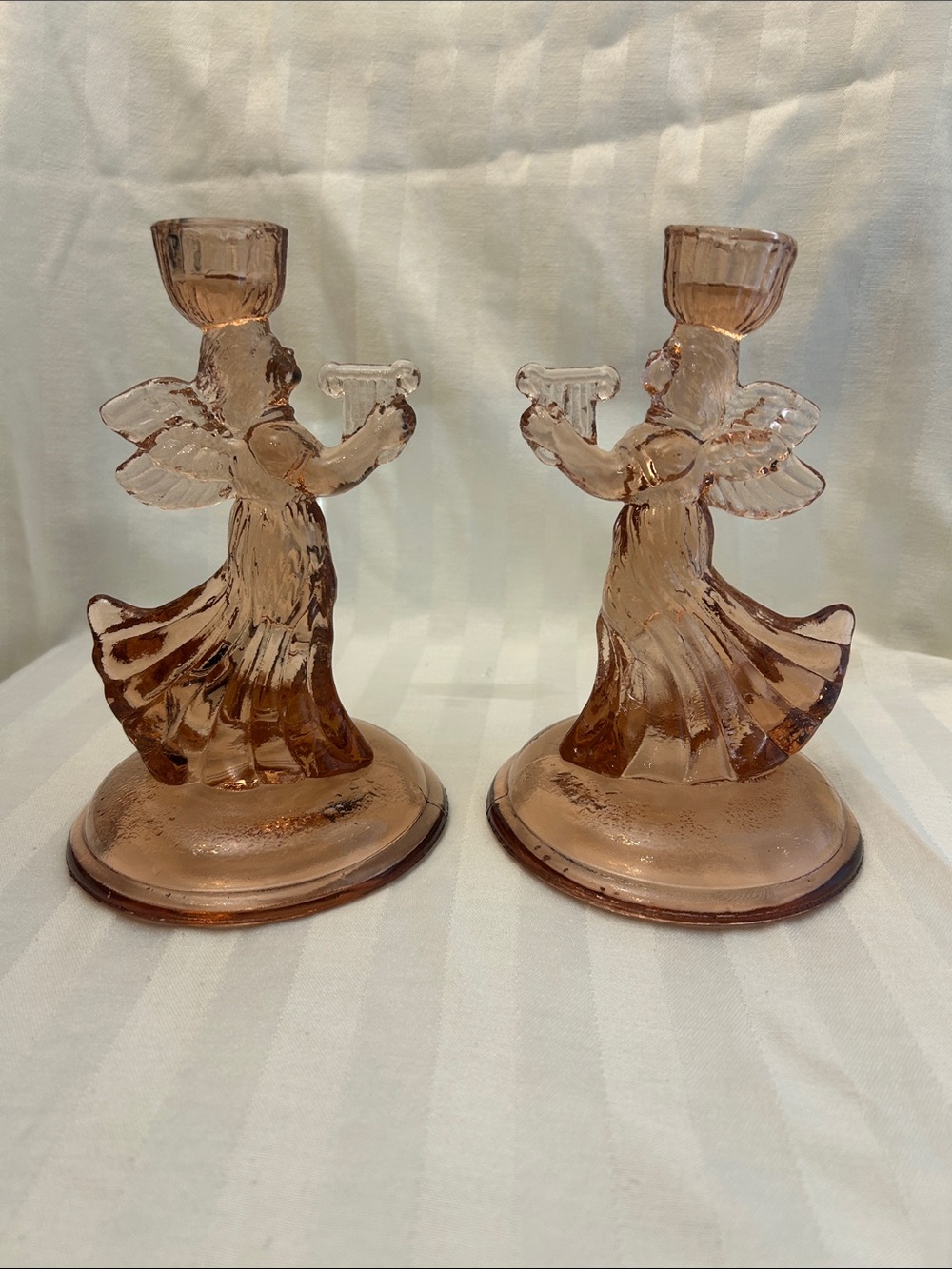 1930's Depression ERA 8 in Pink Angel Set Of Candlesticks